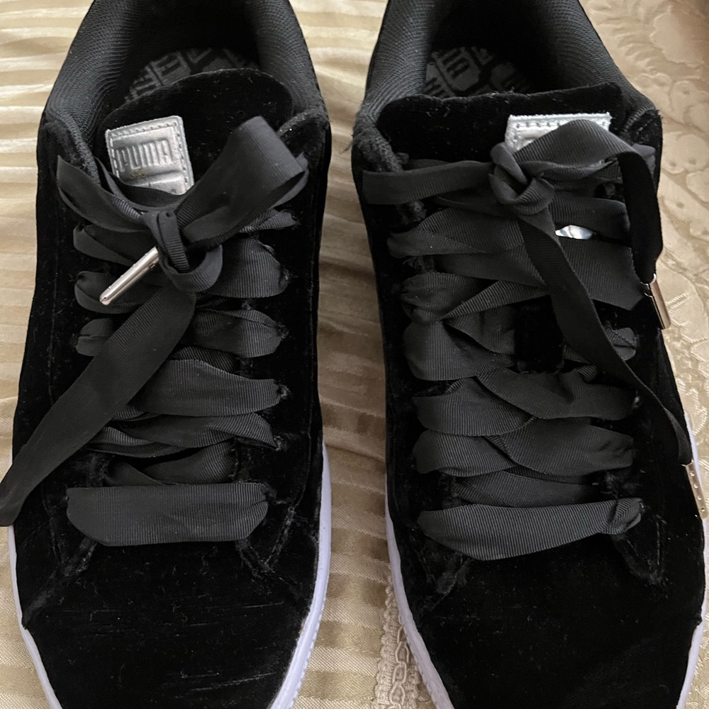 Puma Black Velvet Ribbon Sneakers